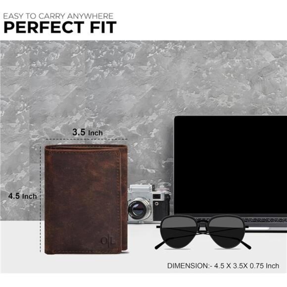 Real Leather Trifold Wallet for Men - RFID Wallets Slim 9 Credit Card Holder 2 - Picture 5 of 7